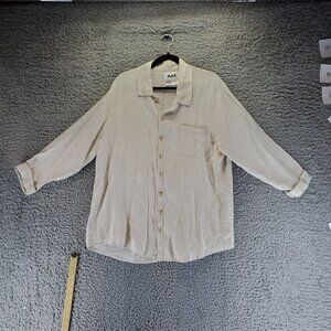 Flax Top Womens Small Tan Linen Button-Up Relaxed Fit Collar Chest Pocket